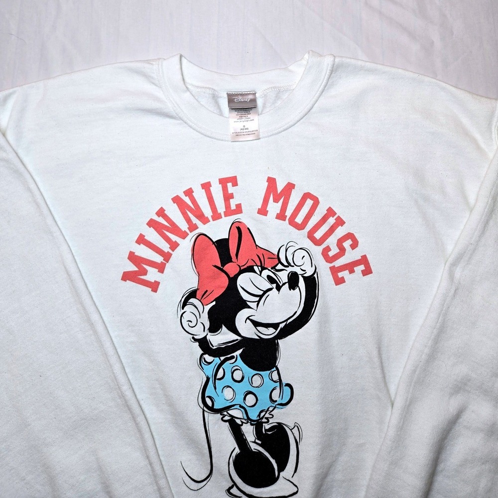 Disney Minnie Mouse Graphic Sweatshirt White Red Blue Size L Jerry Leigh